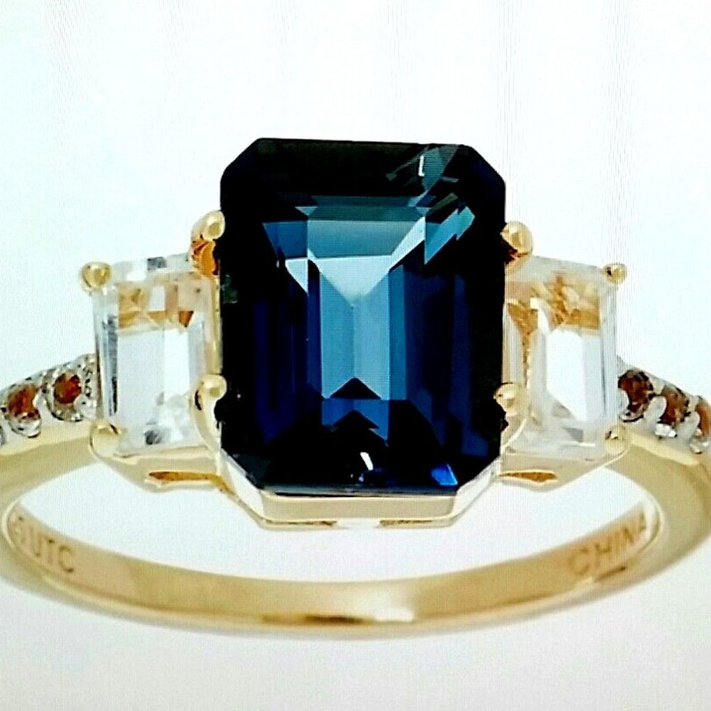 Ross-Simons Emerald Cut London Blue Topaz & White Topaz Sterling Ring
